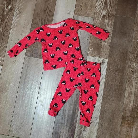 Disney Junior Minnie Mouse Red and Black Pajama Set Size 18m - Picture 1 of 10